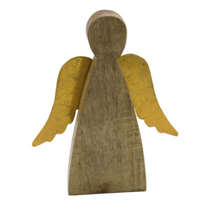 Dřevěný dekorativní anděl se zlatými křídly 17cm
